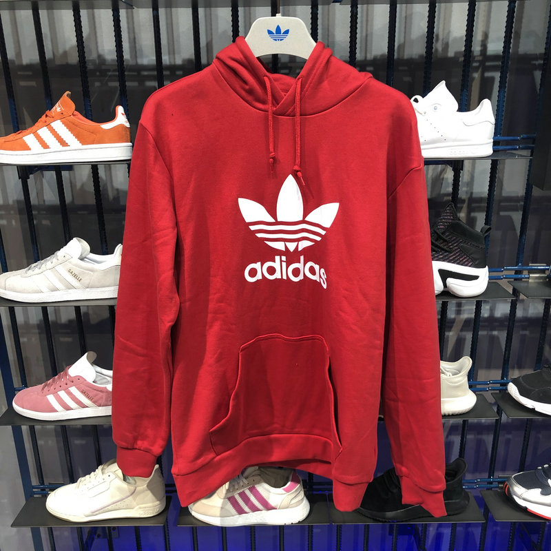 Adidas Original Mens Trefoil Red Hoodie DX3614 Popover Power Red Pullover Hoody