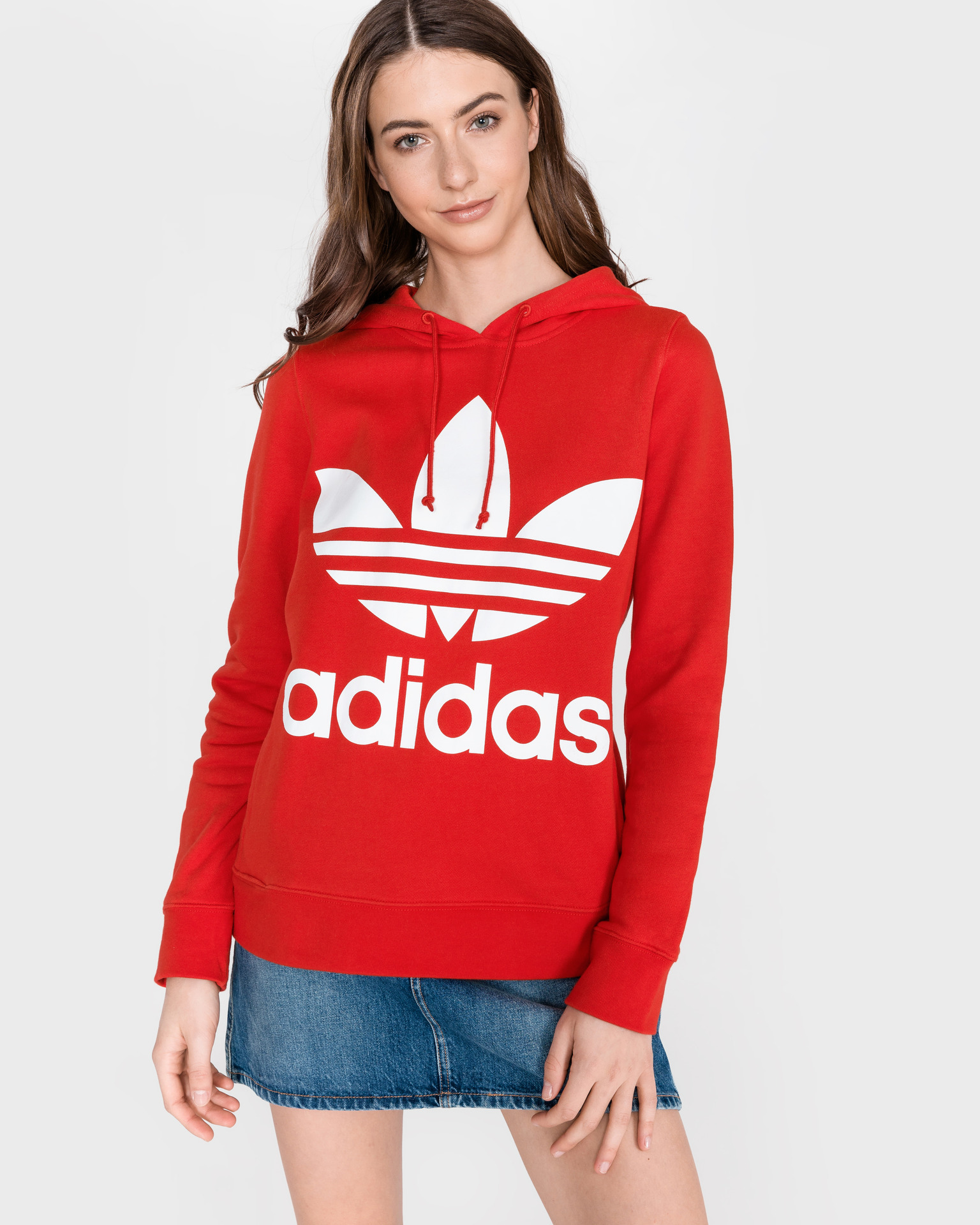 Adidas Womens V-Day Trefoil Hoodie Red FH8563 Pullover Hoody_Adidas