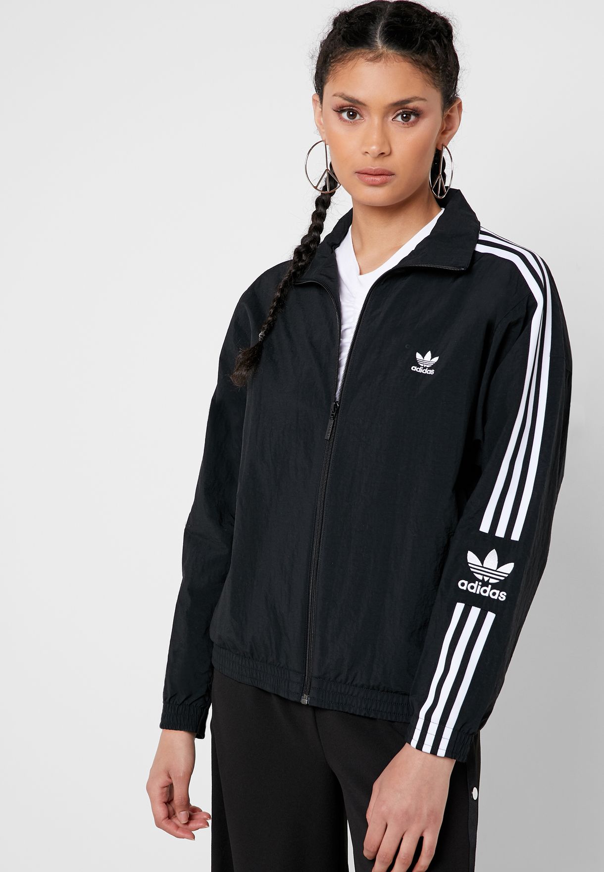 Adidas Original Womens Track Jacket ED7538 Black Three Stripes Lock Up