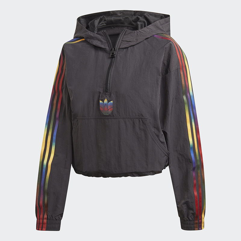 Adidas Originals Womens Hoodie Black GD2262 Adicolor Half-Zip Crop Top
